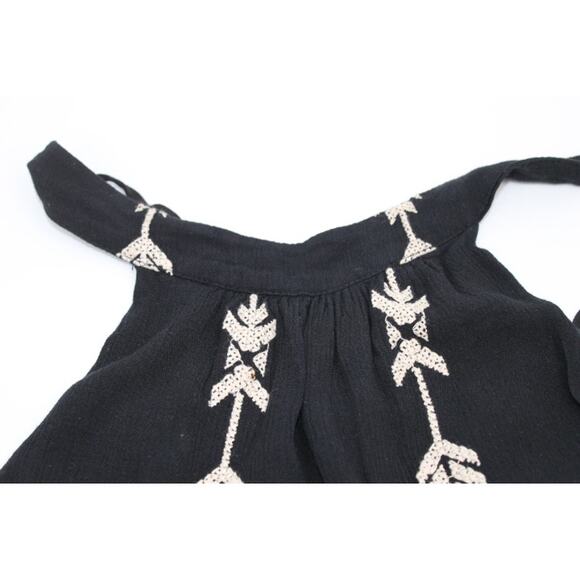 Lush Black Halter Dress Size Medium Embroidered Drawstring Back Boho Festival - Picture 5 of 8